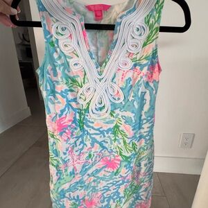 Lilly Pulitzer Aqua, Pink and Green Coral Print Sleeveless Dress